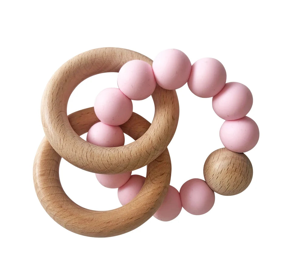 Alimrose Beechwood Teether Rings Set - Rosewater