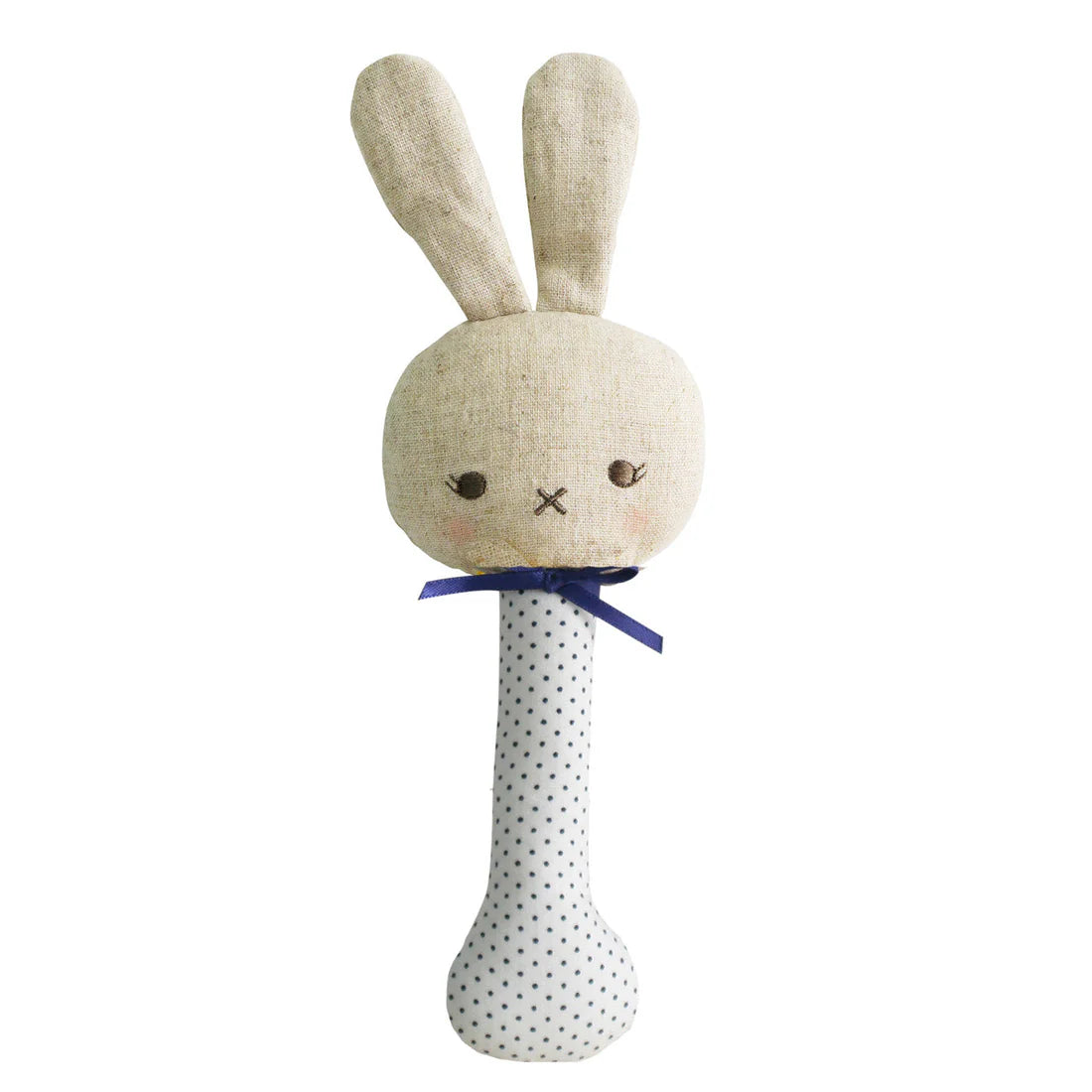 Alimrose Linen Bunny Stick Rattle — Navy Spot