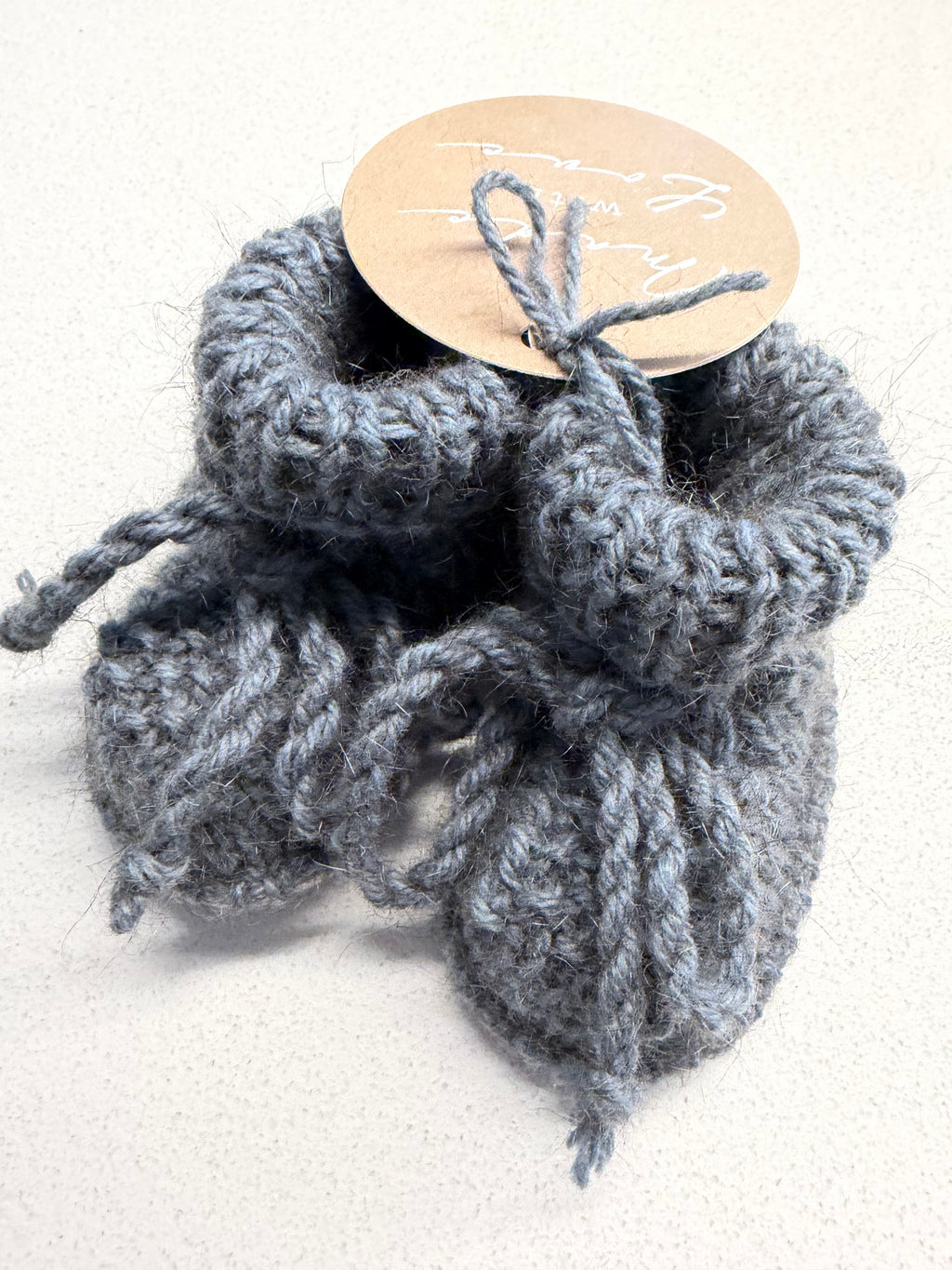 Hand Knitted Sheepskin Booties Blue