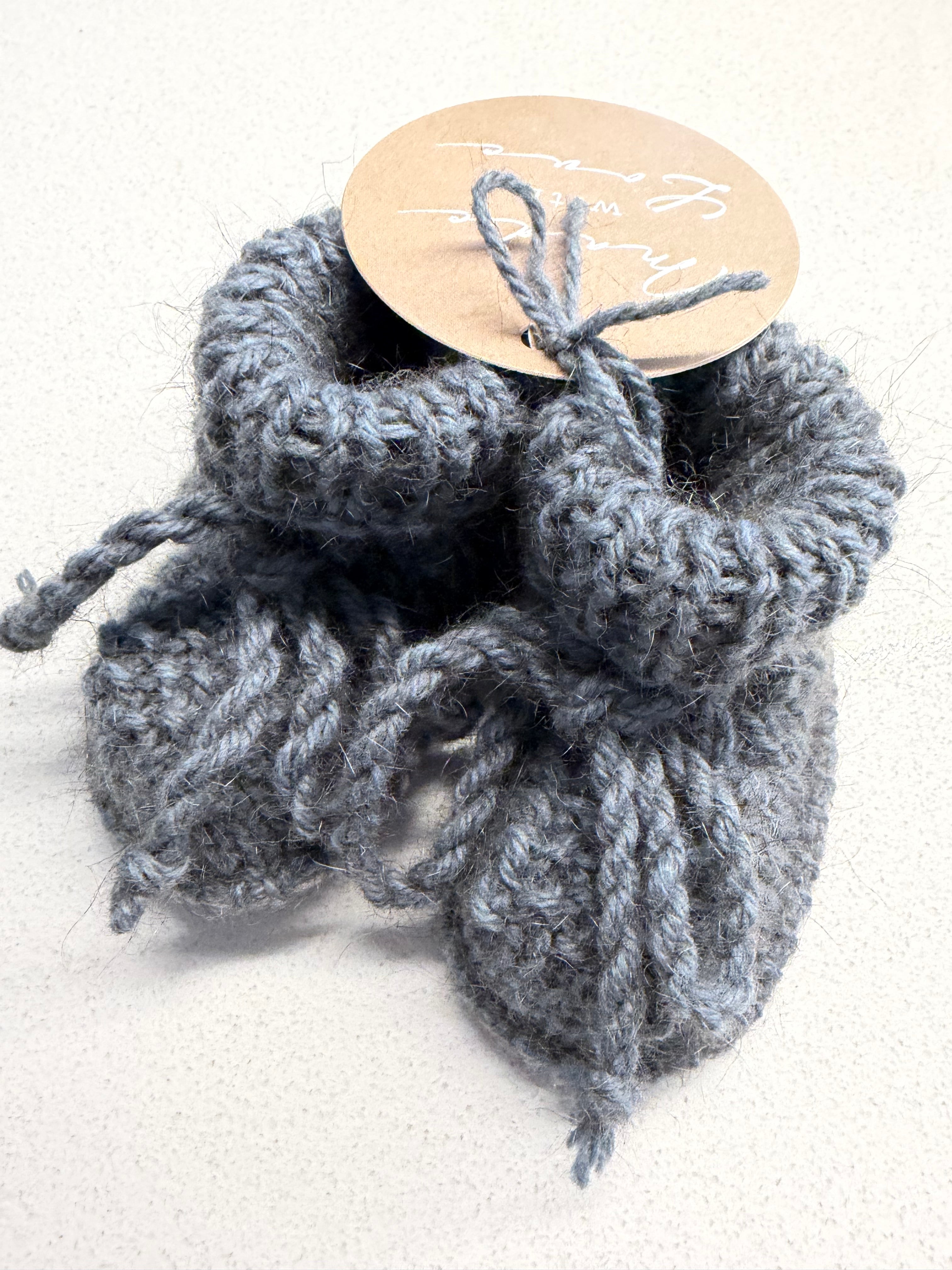 Hand Knitted Sheepskin Booties Blue