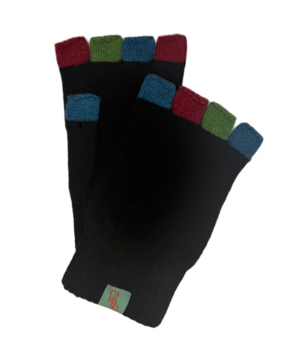 GLOVES - FABULOUS FAGINS - FINGERLESS - LAMBSWOOL BLACK/POPPY