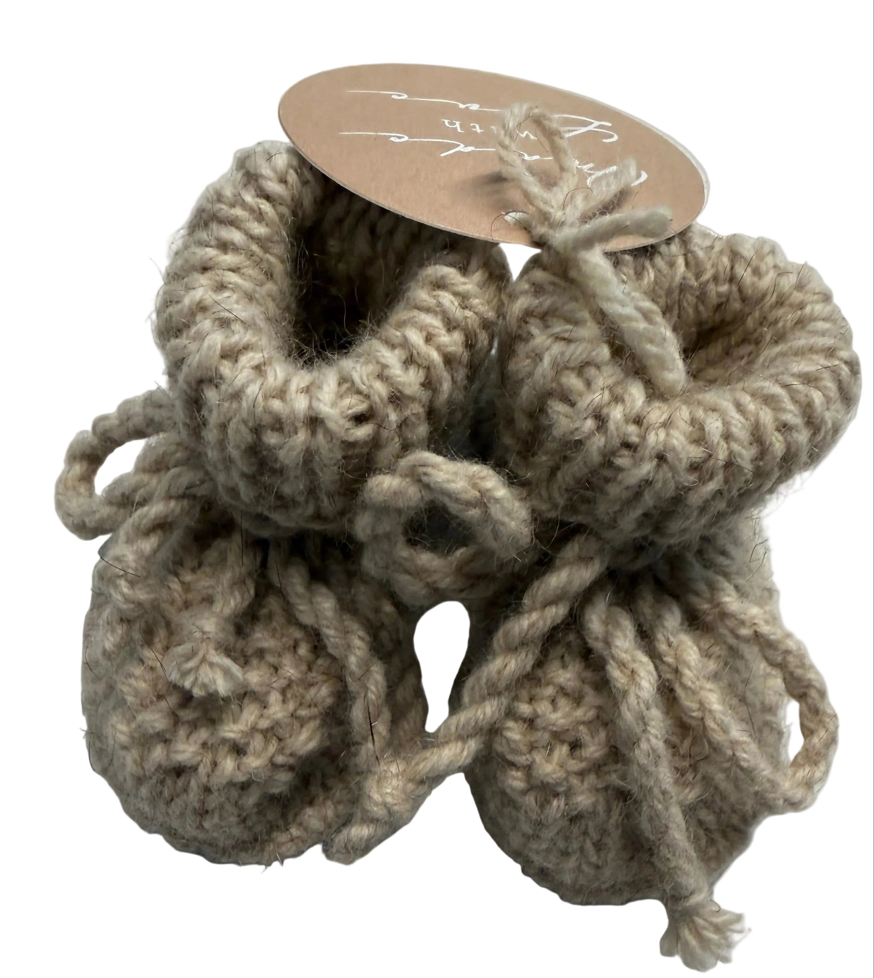 Hand Knitted Sheepskin Booties using Possum Merino Yarn 
