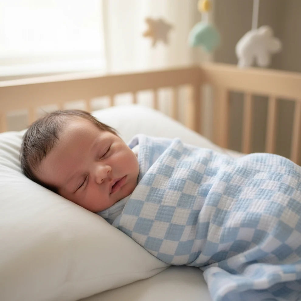 Alimrose Muslin Swaddle —  Blue Check