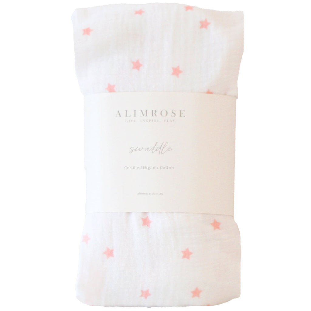 Alimrose Muslin Swaddle — Pink Stars