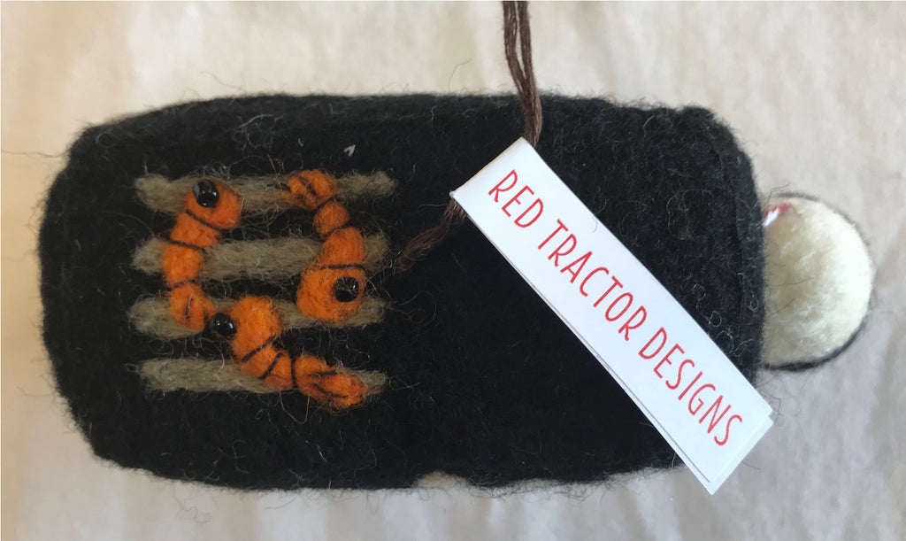 Red Tractor Designs - Handmade Felt Christmas Ornament Christmas BBQ Prawns