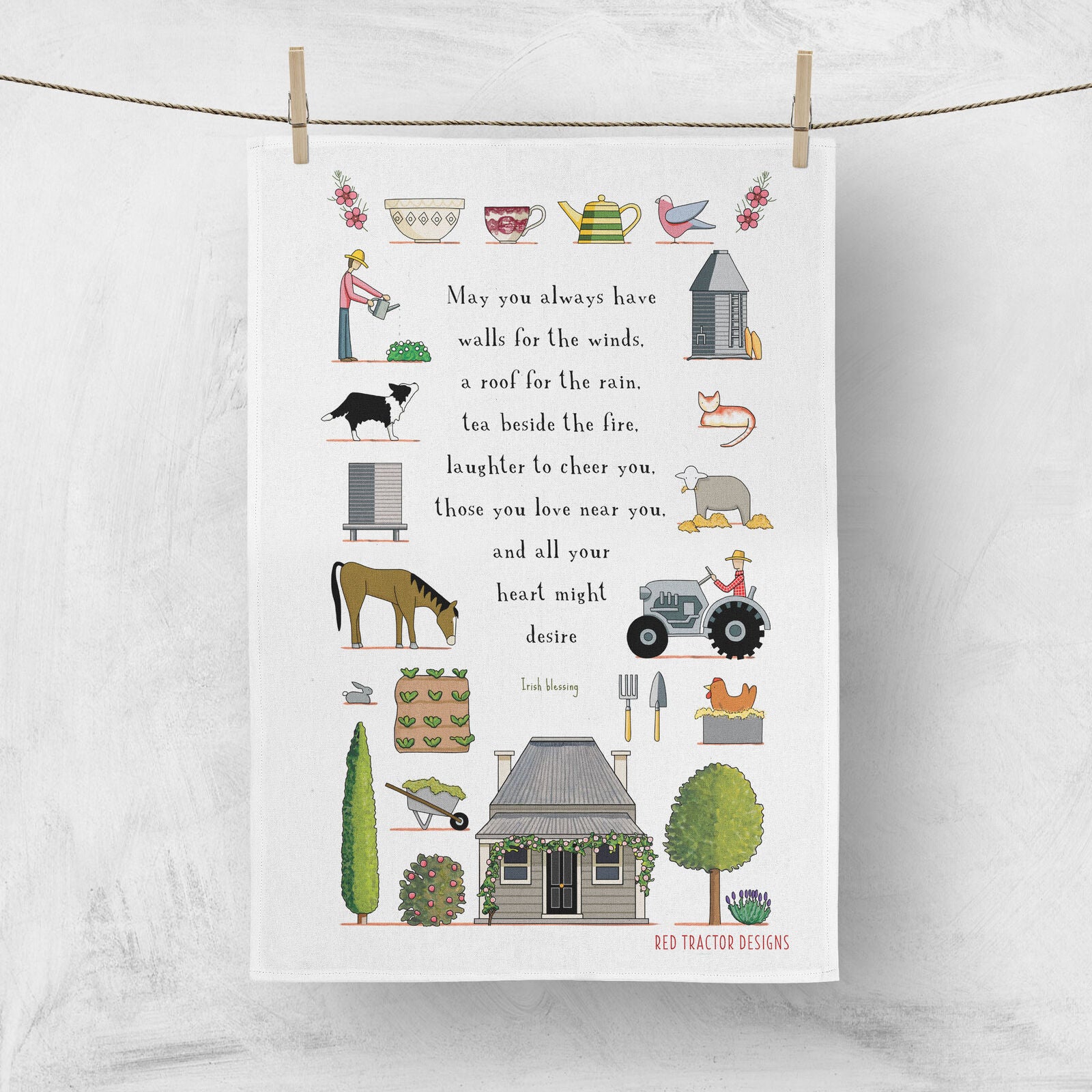 Red Tractor Designs Linen Tea Towel — A Happy Life