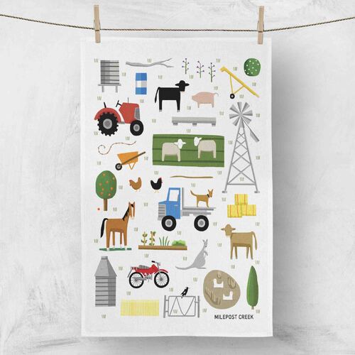 Red Tractor Designs Linen Tea Towel — On the Farm