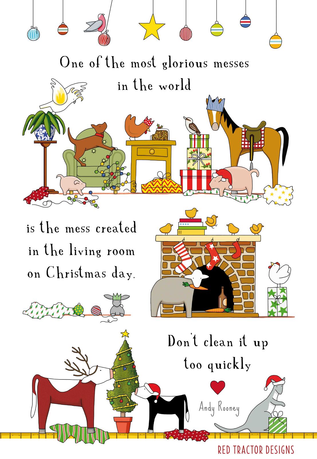 Red Tractor Designs Linen Tea Towel — Christmas Day Mess