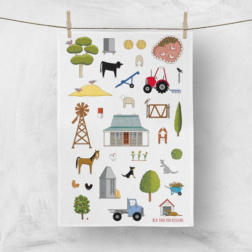 Red Tractor Designs Linen Tea Towel — Homing Instincts NEW!
