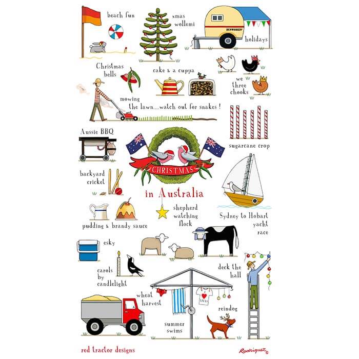Red Tractor Designs Linen Tea Towel — Christmas in Australia