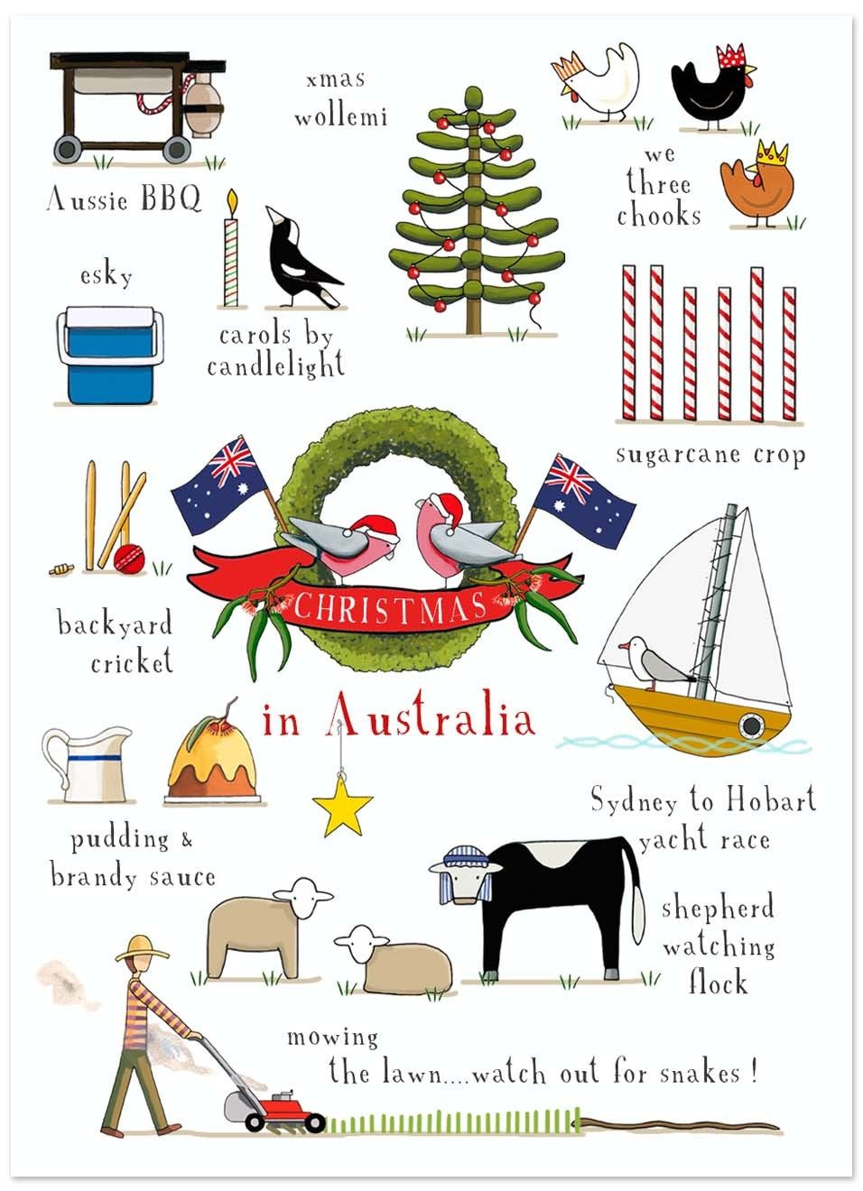 Red Tractor Designs Christmas Cards — Christmas in Australia (Pack of 10)
